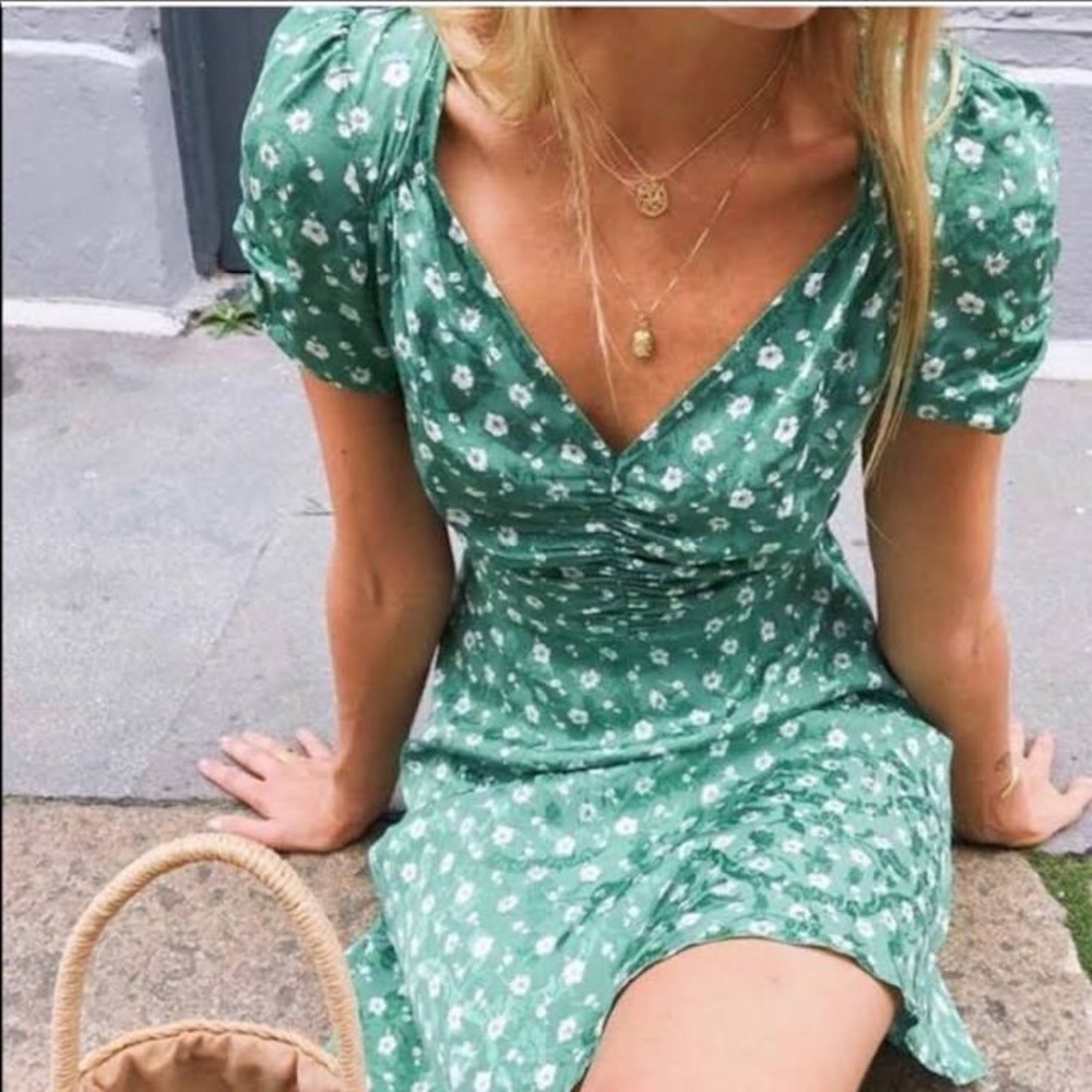 Free People Green and White Floral Dress